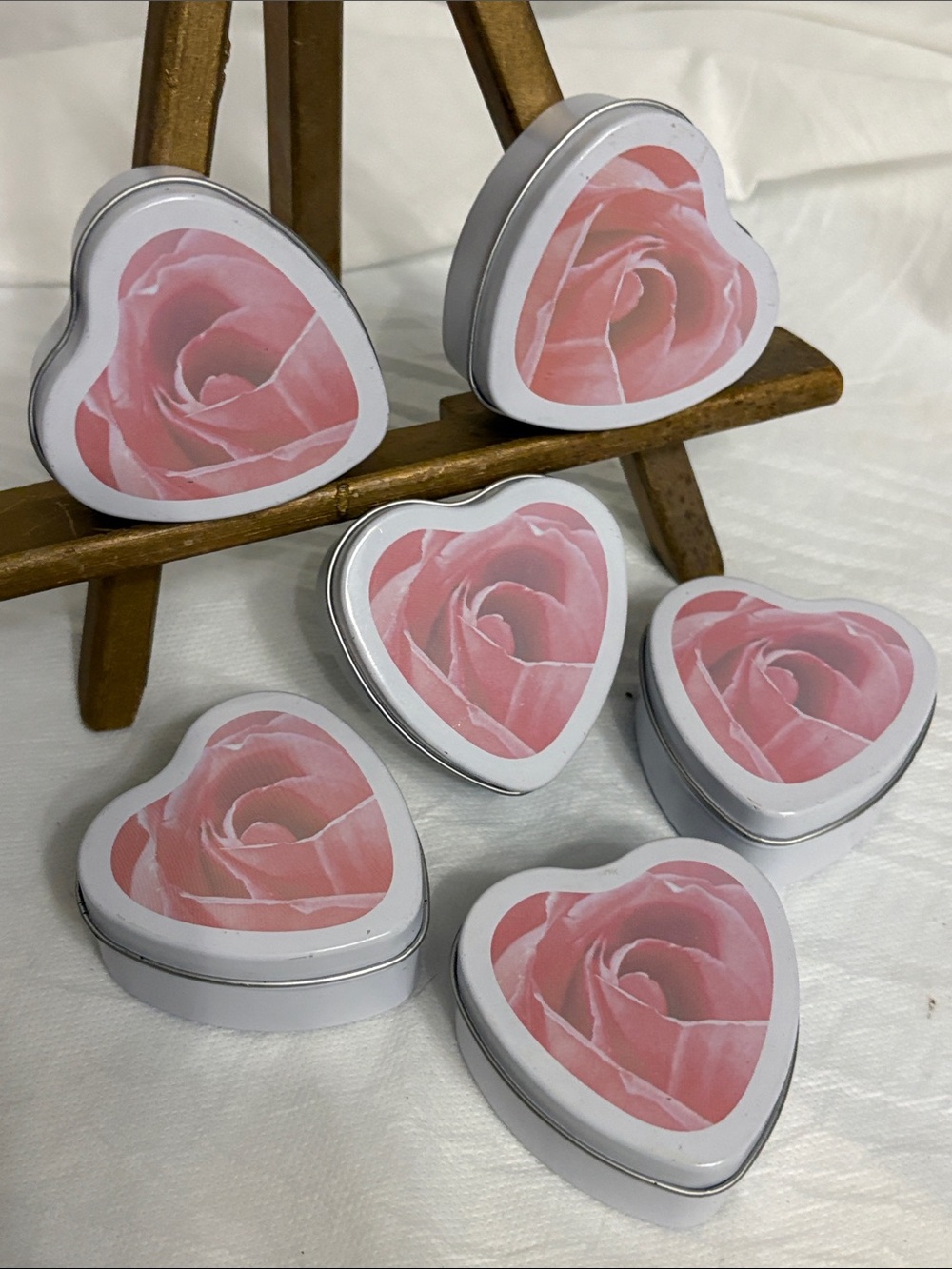 Heart-Shaped Floral Tin Boxes bundle of 6